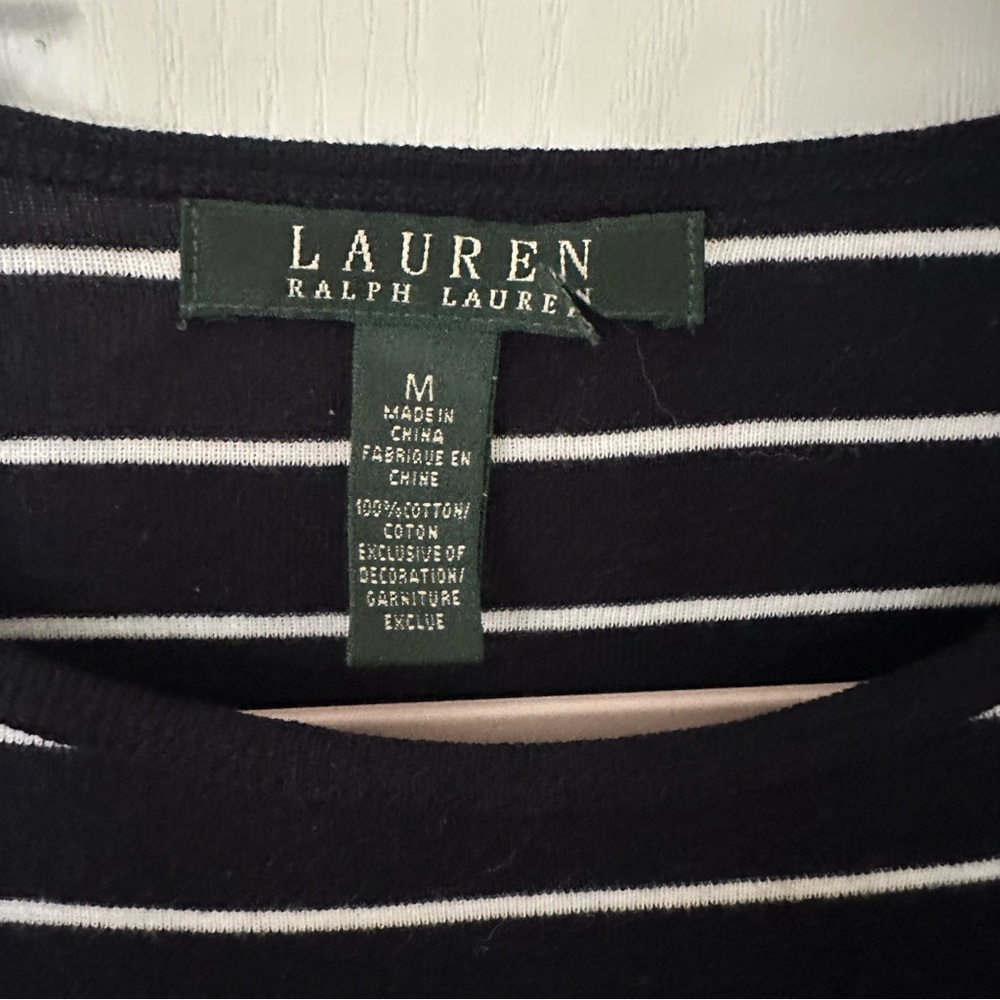 Lauren Ralph Lauren Women's Striped Cotton Long-Sleeve T-Shirt Medium - Picture 4 of 8